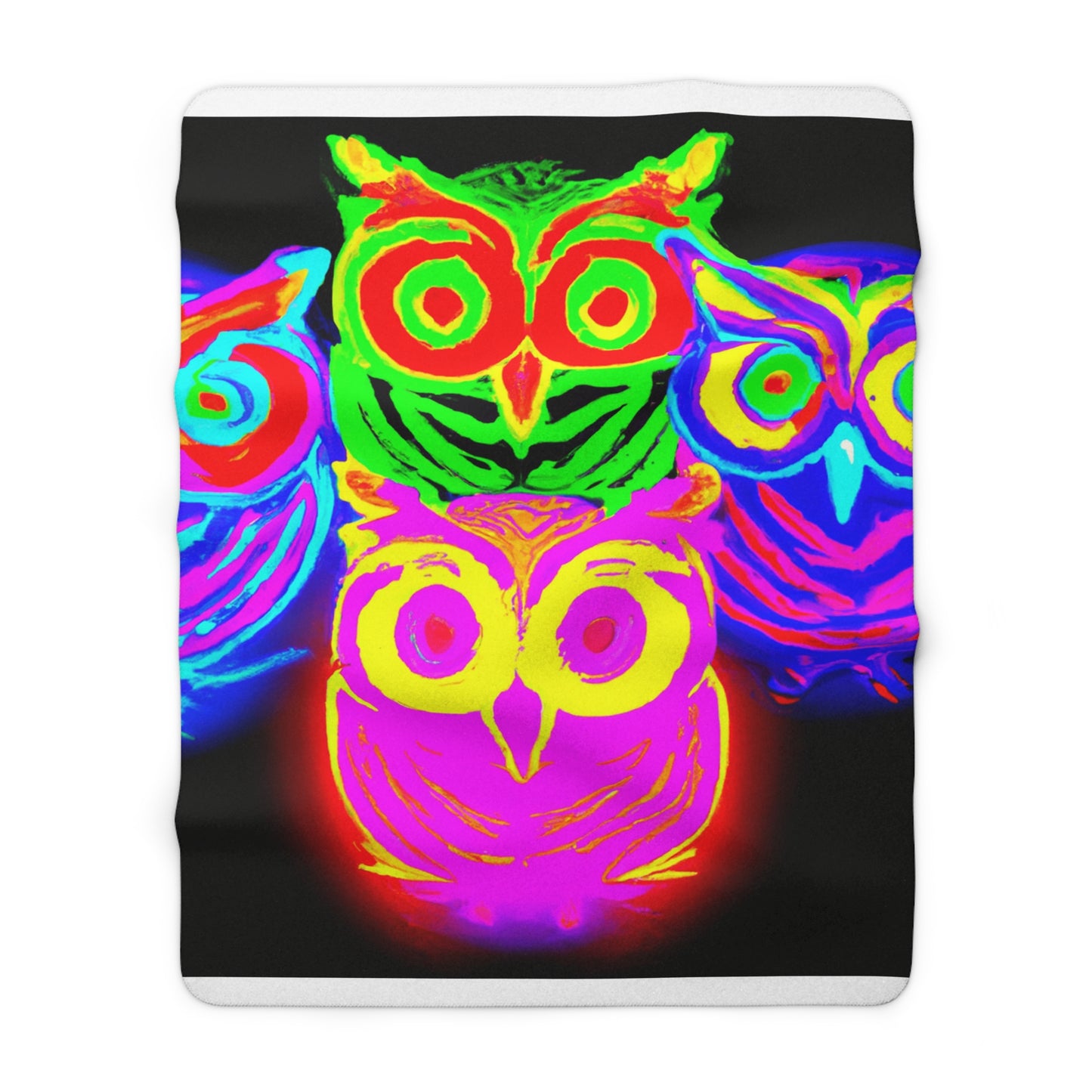 "Night Symphony" - NEON Owls Art Sherpa Blanket