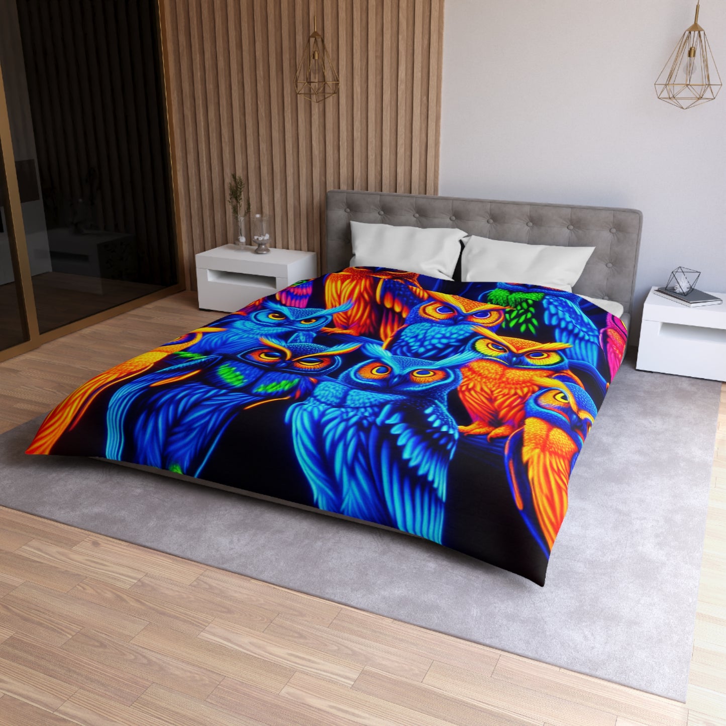Salvador da Vinci - NEON Owls Microfiber Duvet Cover