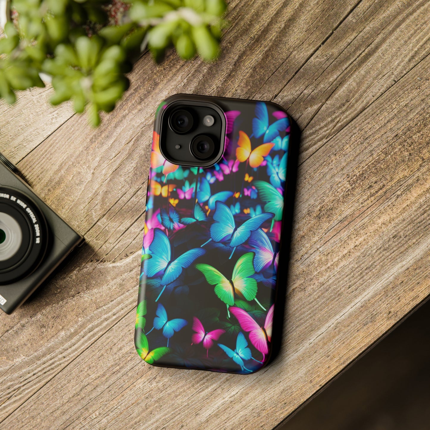 "Neon Butterfly Luridrainbow". Neon Butterflies Premium Art Magsafe Magnet Tough IPhone 13 14 15 Pro Plus Max and Mini in Matte and Glossy Phone cases