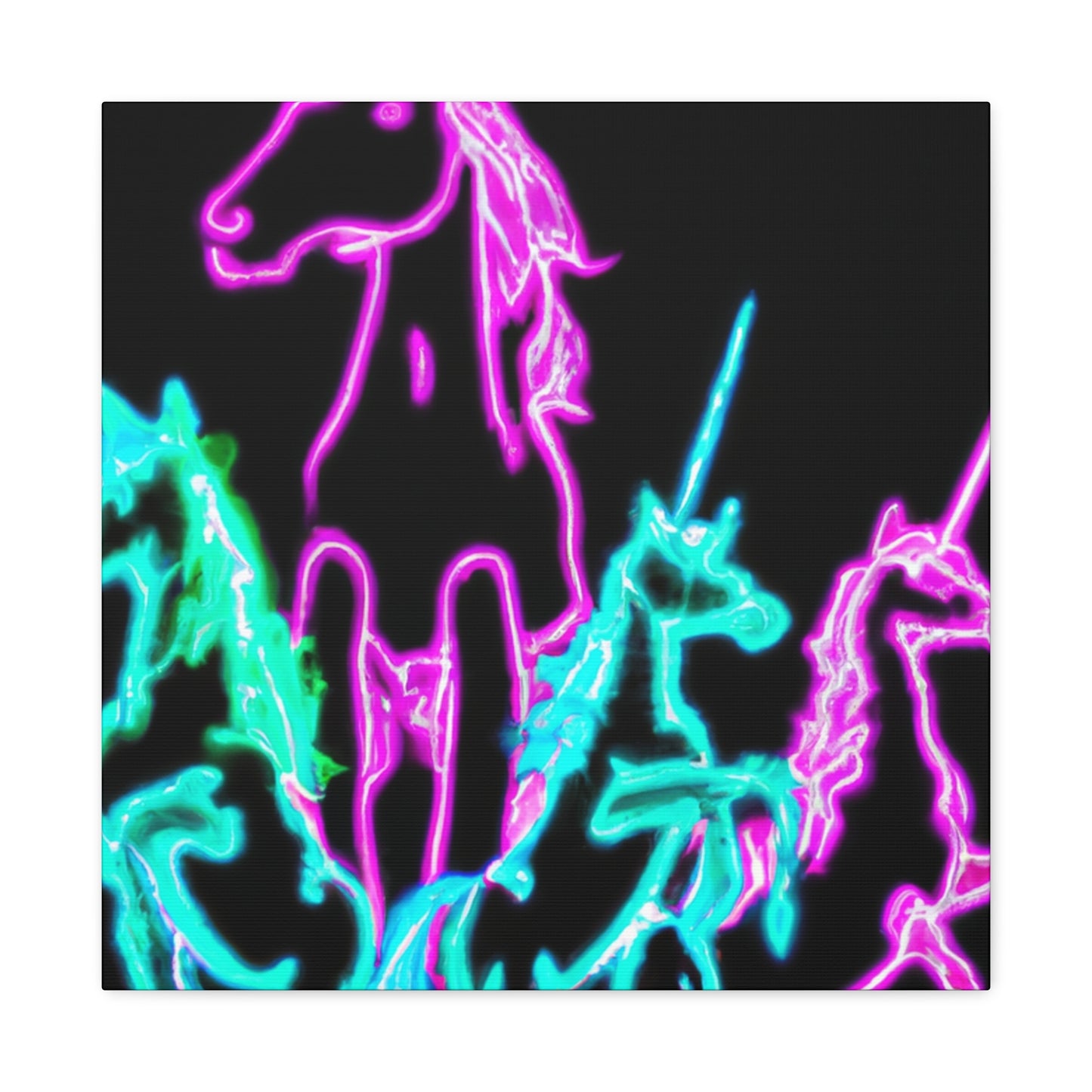 "Neon Paradise: A Unicorn Escapade" NEON Unicorns Art Canvas