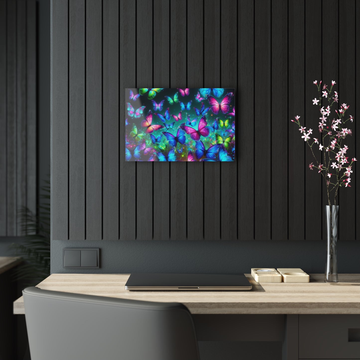 "Glowing Prismatic Butterflies" NEON Butterflies Art 1/4" Glossy Acrylic Art