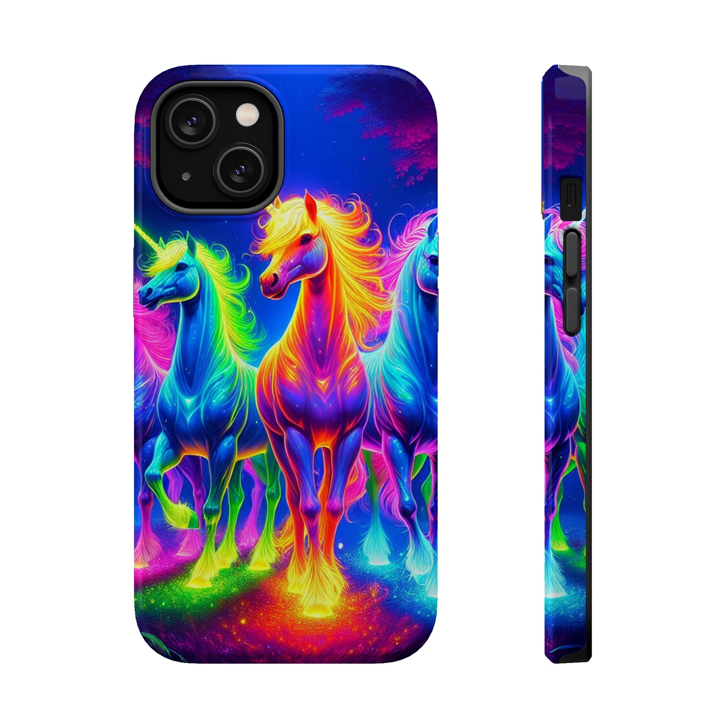 Neon Mystic Magicians Neon Unicorns Premium Art Magsafe Magnet Tough IPhone 13 14 15 Pro Plus Max and Mini in Matte and Glossy Phone cases