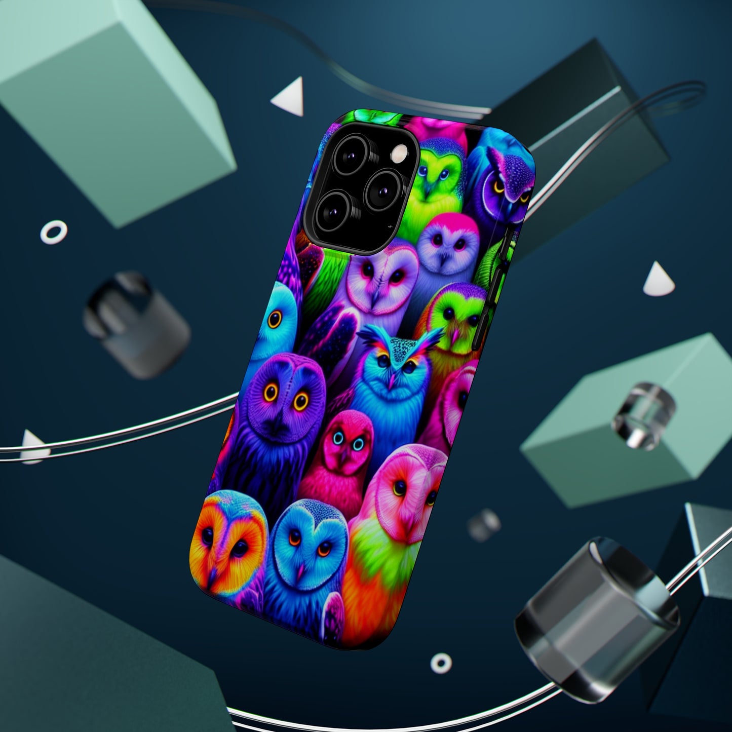 Vivid Nocturnal Neonatures Neon Owls Premium Art Magsafe Magnet Tough IPhone 13 14 15 Pro Plus Max and Mini in Matte and Glossy Phone cases