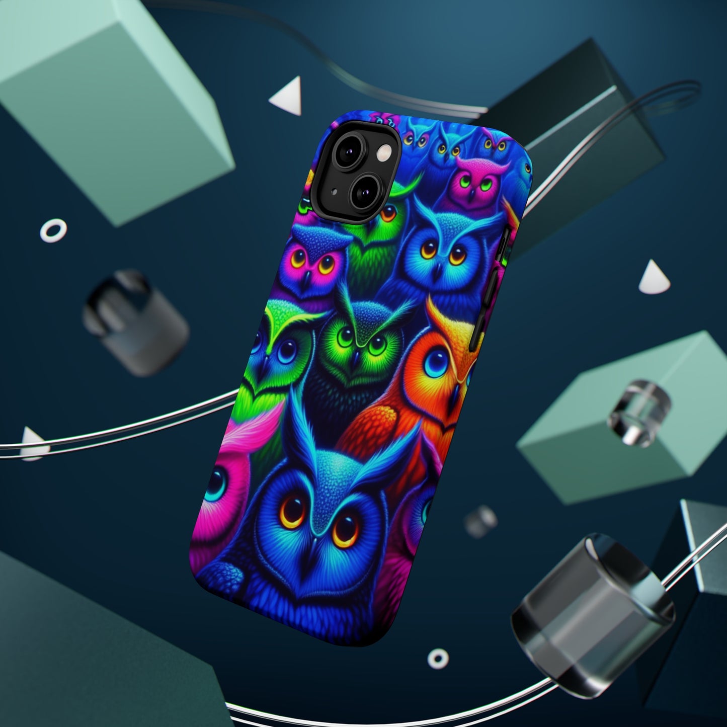 Neon Owlish Delight. Neon Owls Premium Art Magsafe Magnet Tough IPhone 13 14 15 Pro Plus Max and Mini in Matte and Glossy Phone cases