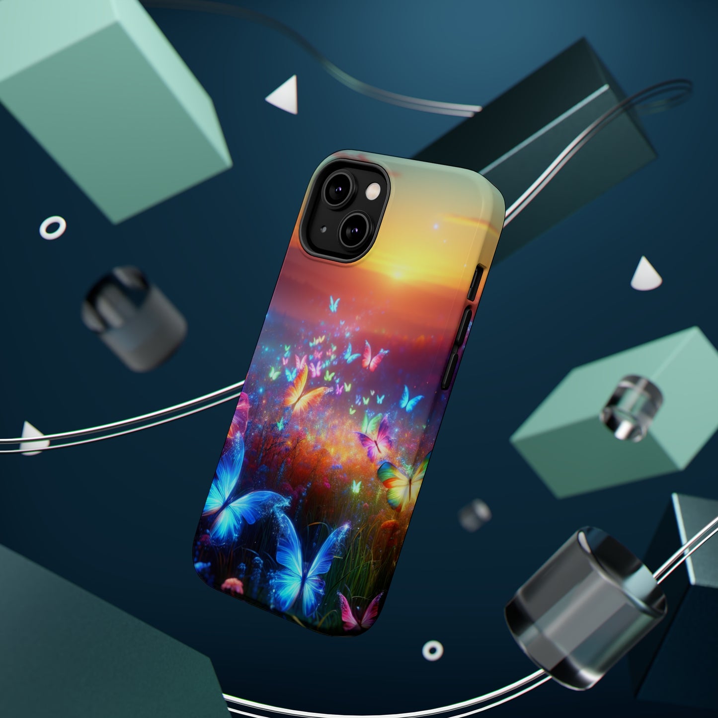 Neon Flight Fantasy Neon Butterflies Premium Art Magsafe Magnet Tough IPhone 13 14 15 Pro Plus Max and Mini in Matte and Glossy Phone cases