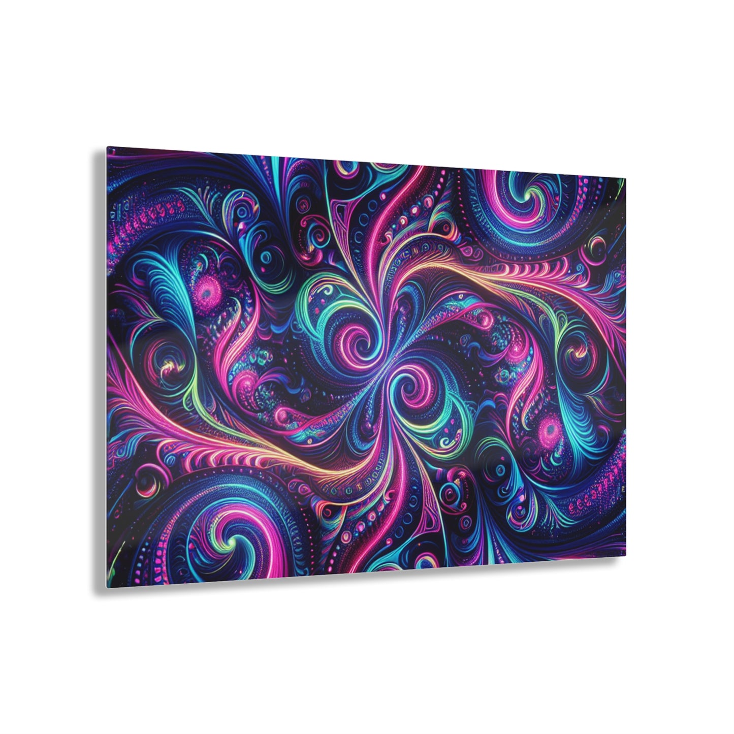 Vibrant Neon Infinity Fractalization. Trippy infity Pattern 1/4" Glossy Acrylic Art
