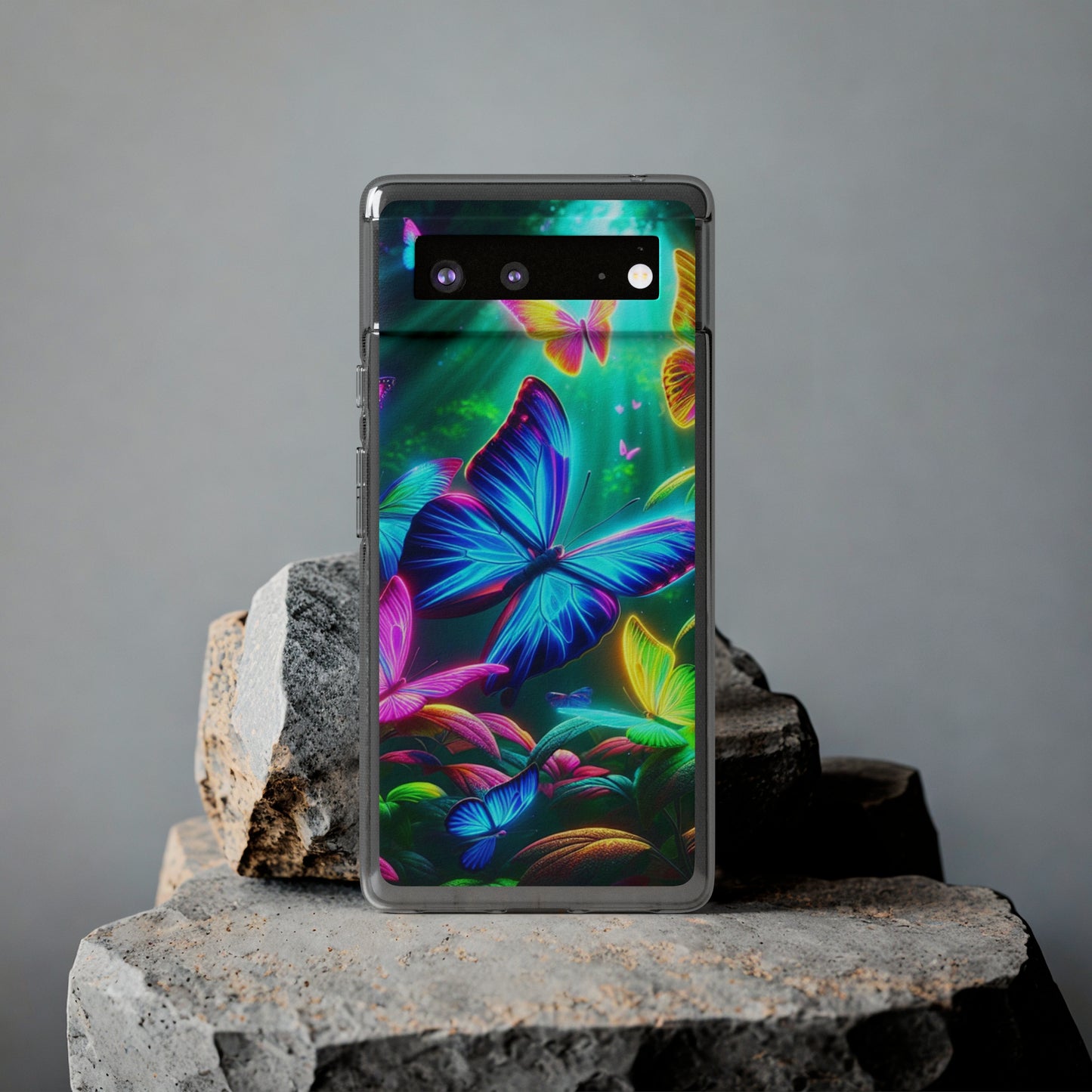 "Vivid Neon Flyaways" NEON Butterflies Art Polycarbonate Phone Case Samsung Galaxy s21 s22 Google Pixel 6 Iphone 11 12 13 14 Pro Max Mini Plus