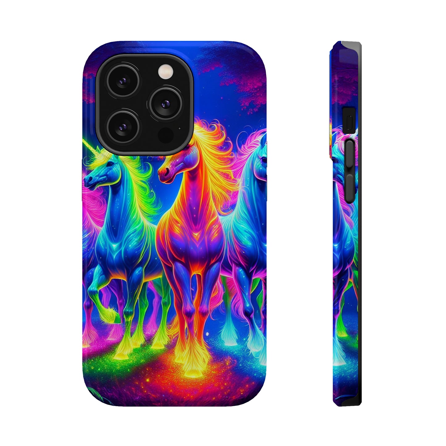 Neon Mystic Magicians Neon Unicorns Premium Art Magsafe Magnet Tough IPhone 13 14 15 Pro Plus Max and Mini in Matte and Glossy Phone cases