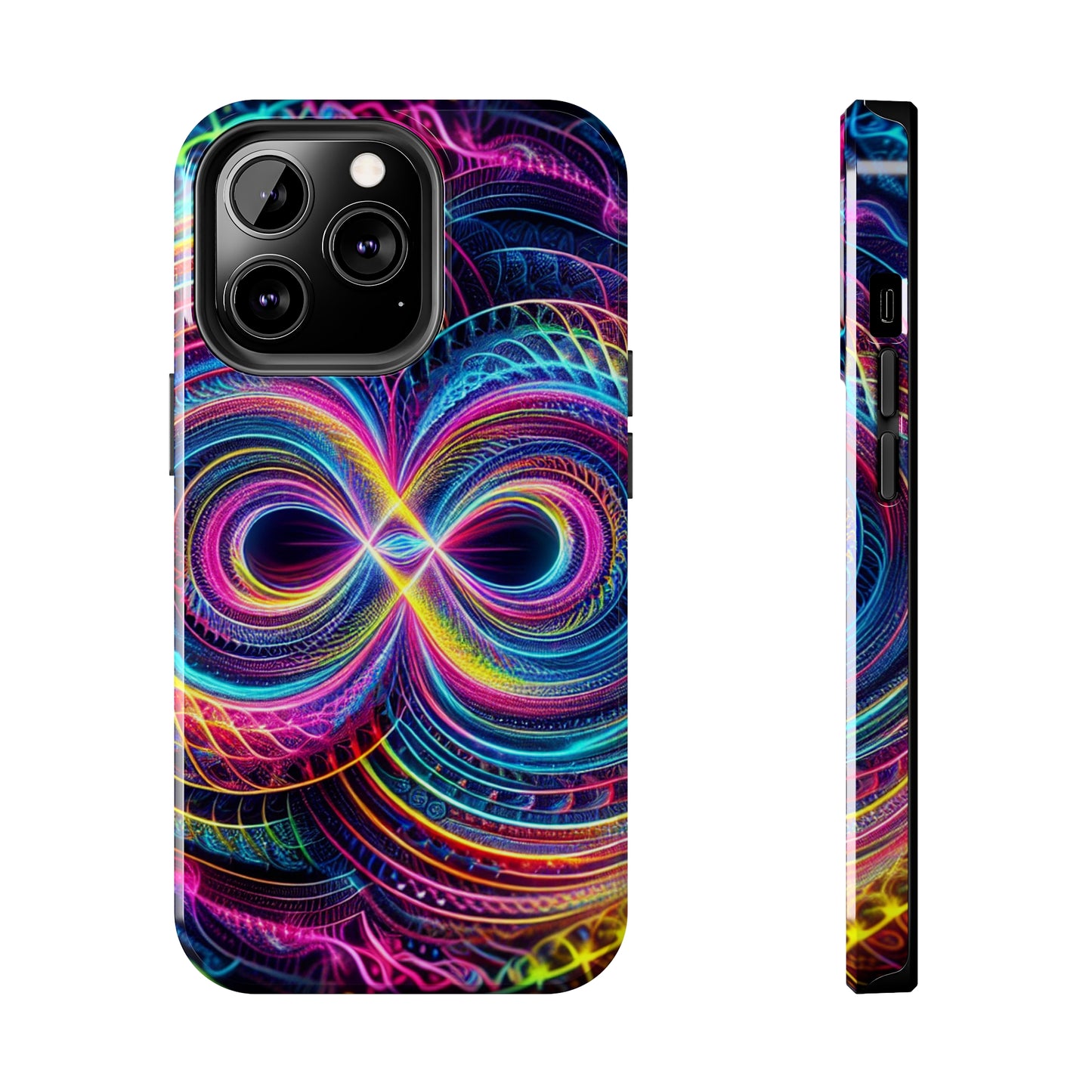 Psychedelic Dreams in Neon Void. Trippy Infinity Patterns Tough Phone Case Iphone 7 8 9 10 11 12 13 14 Pro Max Mini Plus XR XS SE