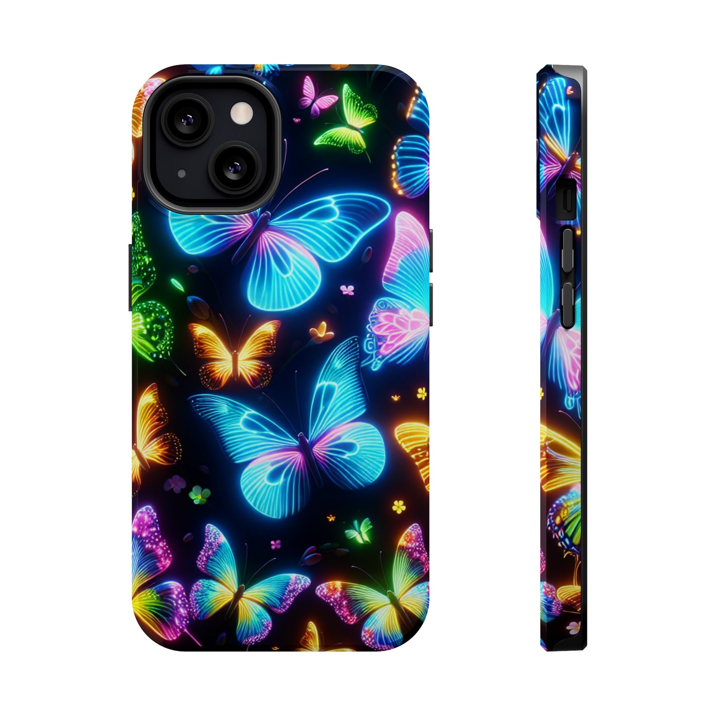 Luminous Butterfly Radiance Neon Butterflies Premium Art Magsafe Magnet Tough IPhone 13 14 15 Pro Plus Max and Mini in Matte and Glossy Phone cases