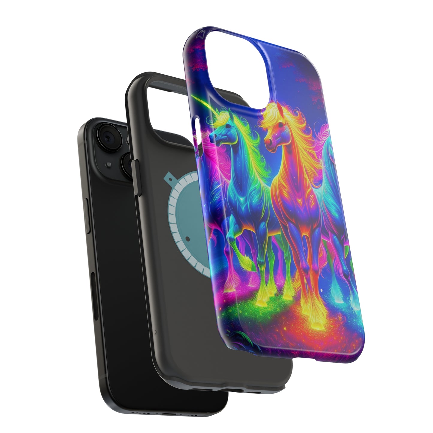 Neon Mystic Magicians Neon Unicorns Premium Art Magsafe Magnet Tough IPhone 13 14 15 Pro Plus Max and Mini in Matte and Glossy Phone cases
