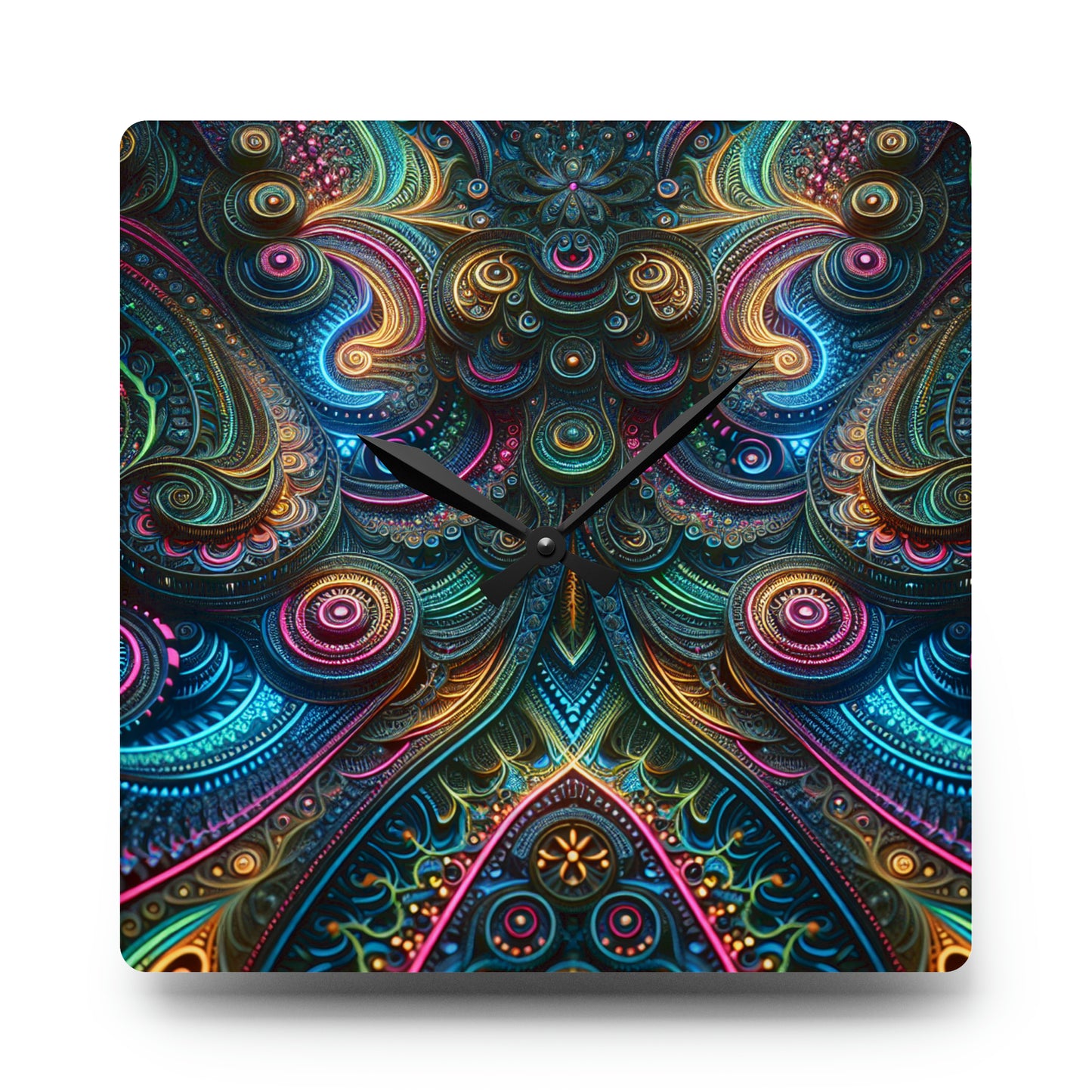 Neon Vortex Infinity Patterns Art Acrylic Clock