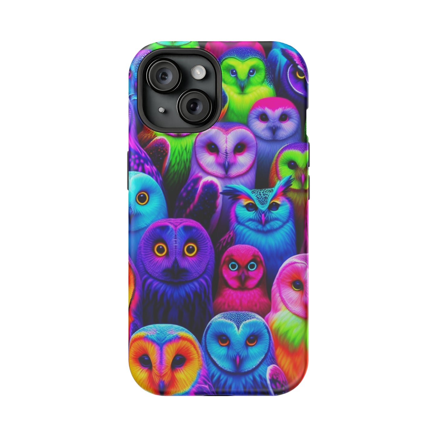 Vivid Nocturnal Neonatures Neon Owls Premium Art Magsafe Magnet Tough IPhone 13 14 15 Pro Plus Max and Mini in Matte and Glossy Phone cases
