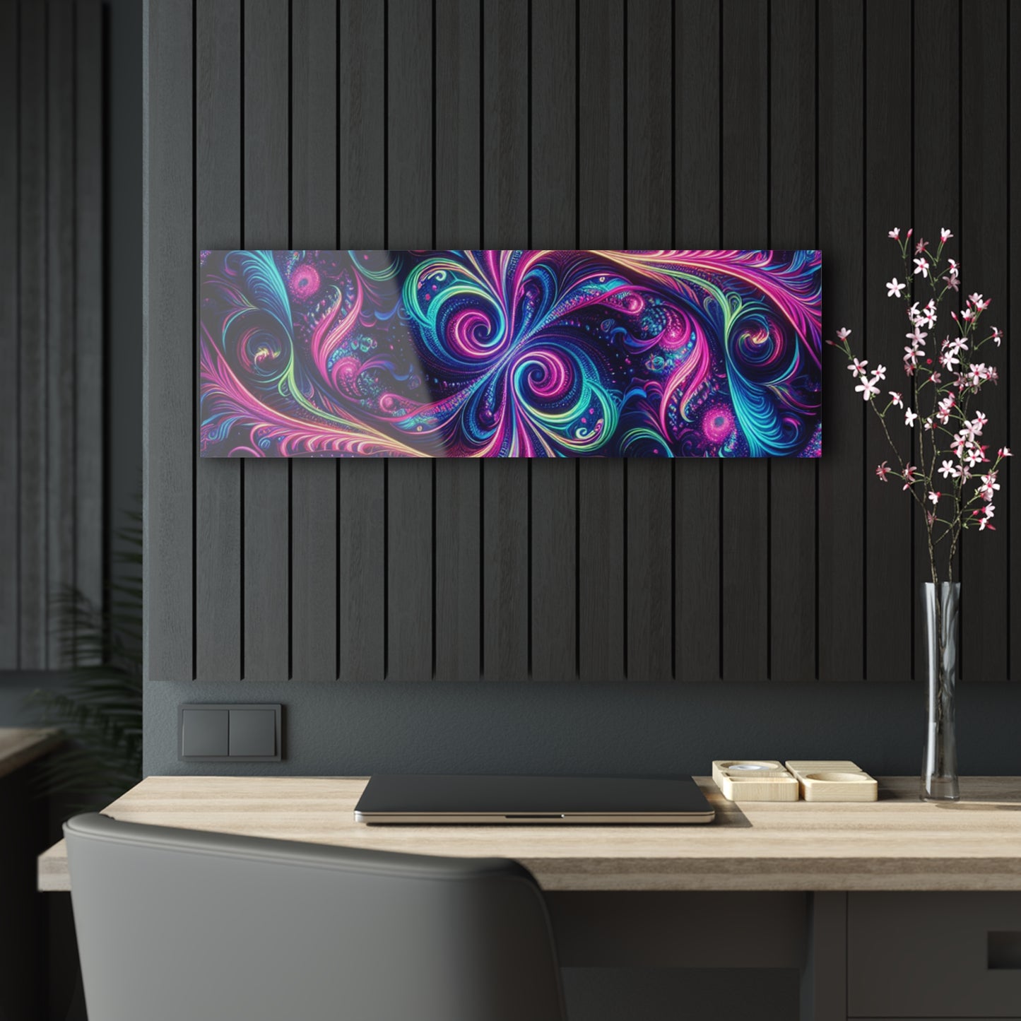 Vibrant Neon Infinity Fractalization. Trippy infity Pattern 1/4" Glossy Acrylic Art