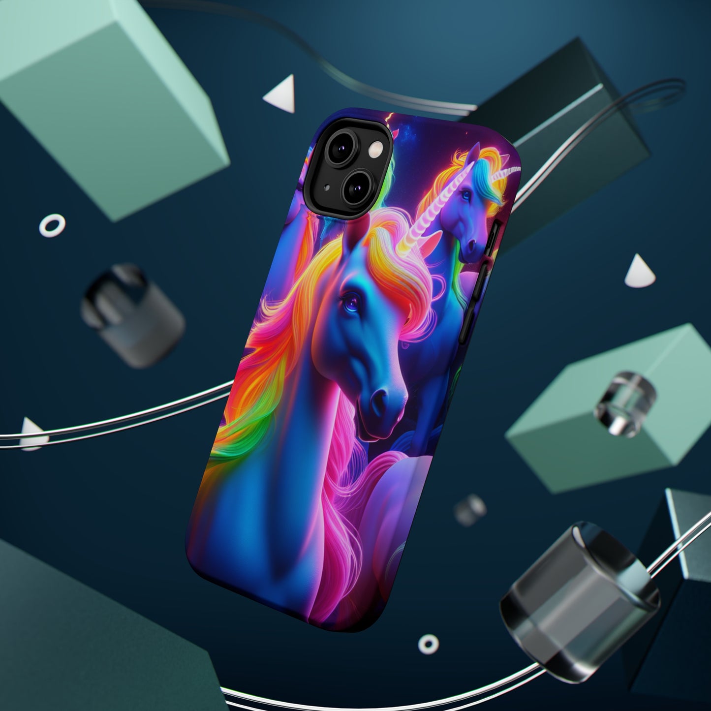 Neon Nighthorn Pride Neon Unicorns Premium Art Magsafe Magnet Tough IPhone 13 14 15 Pro Plus Max and Mini in Matte and Glossy Phone cases