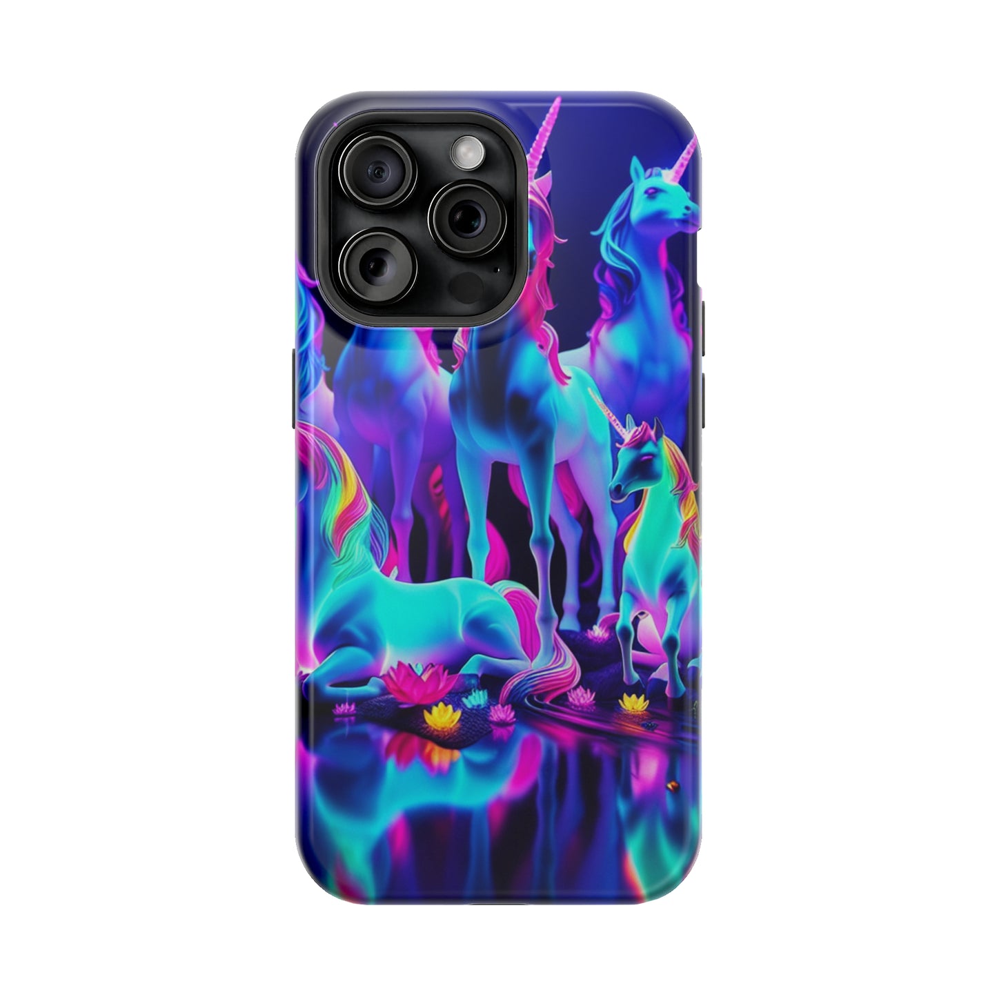 'Neon Dreamscape of Uni-Colors' Neon Unicorns Premium Art Magsafe Magnet Tough IPhone 13 14 15 Pro Plus Max and Mini in Matte and Glossy Phone cases