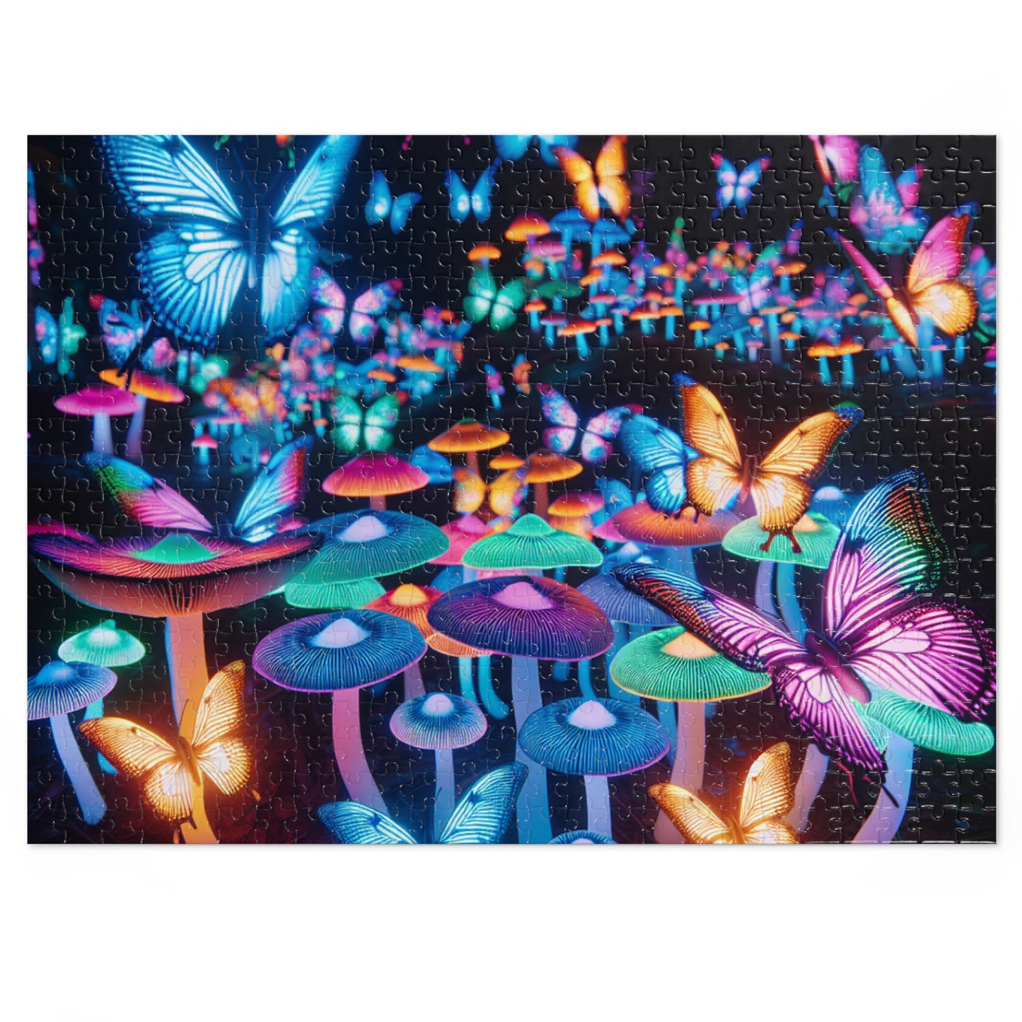 Neon Butterflies Blooms - Neon Butterflies and Mushrooms Puzzle 30, 110, 252, and 1000 Pieces