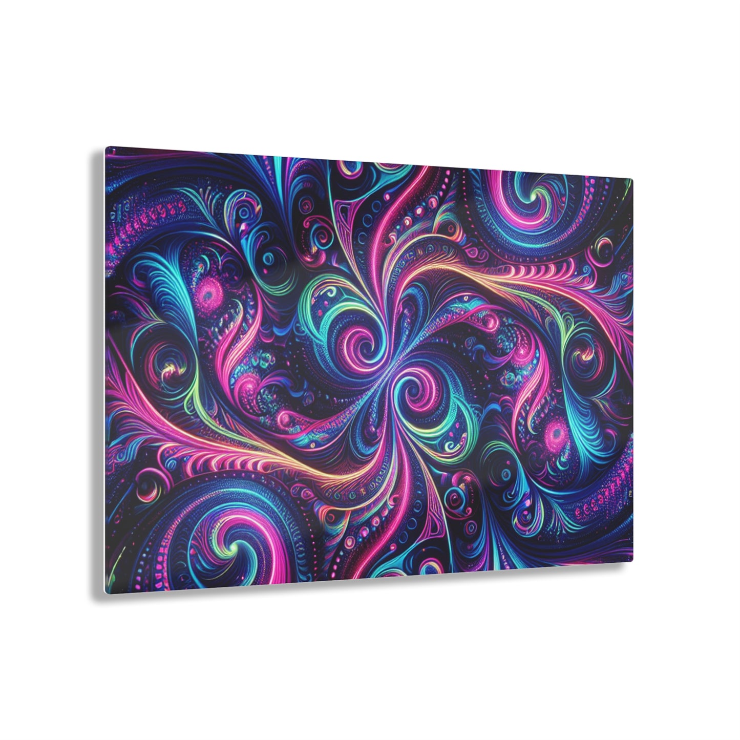 Vibrant Neon Infinity Fractalization. Trippy infity Pattern 1/4" Glossy Acrylic Art