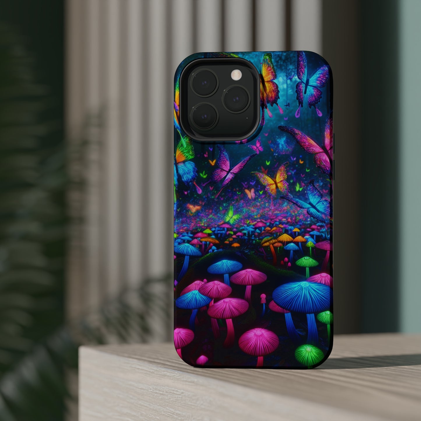 Neon Fruition Neon Butterflies and Mushrooms Premium Art Magsafe Magnet Tough IPhone 13 14 15 Pro Plus Max and Mini in Matte and Glossy Phone cases