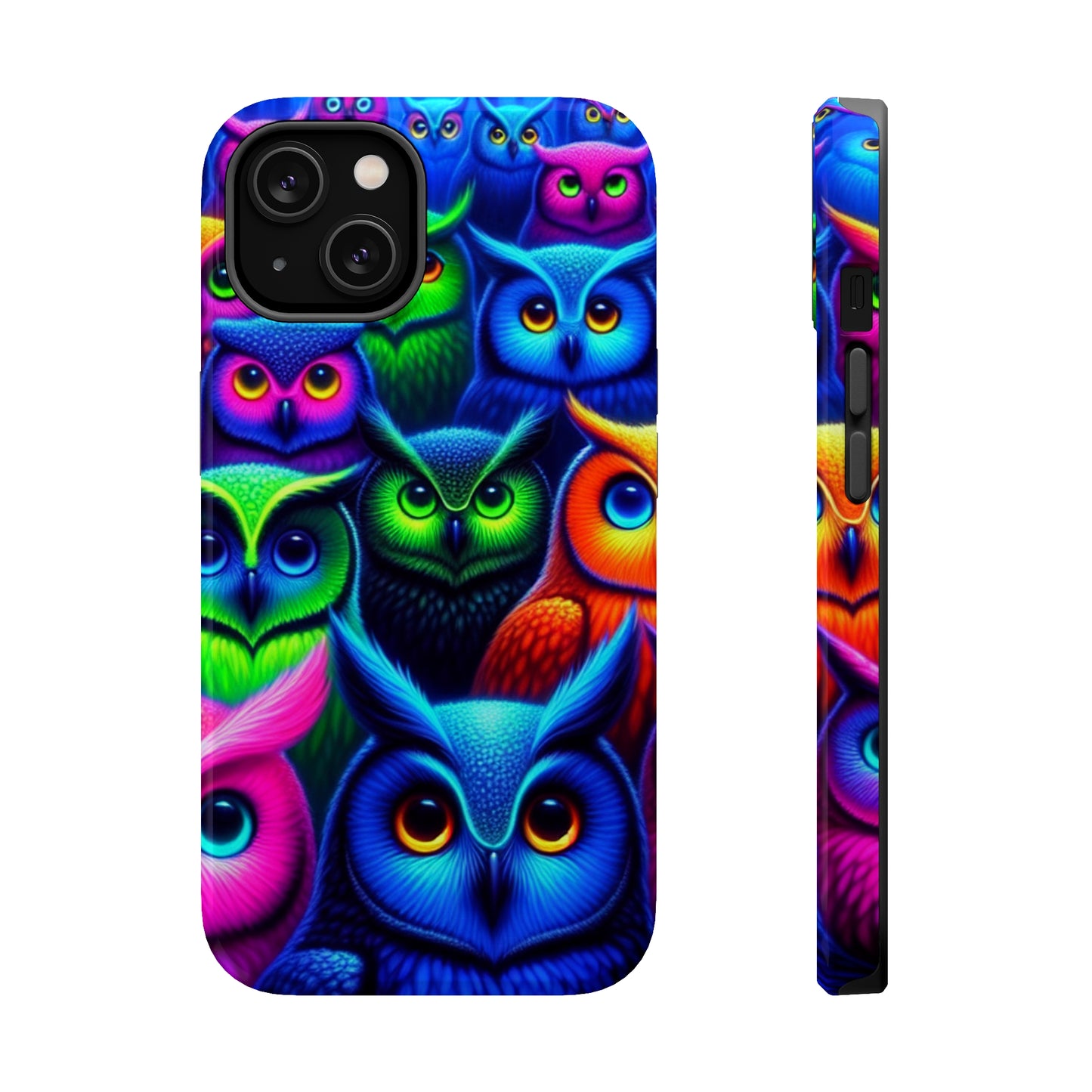Neon Owlish Delight. Neon Owls Premium Art Magsafe Magnet Tough IPhone 13 14 15 Pro Plus Max and Mini in Matte and Glossy Phone cases