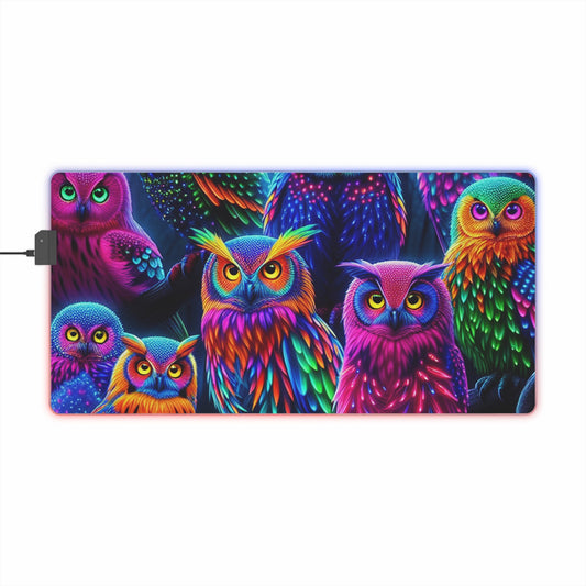 "Neon Nocturne" NEON Owls Art LED Mousepad