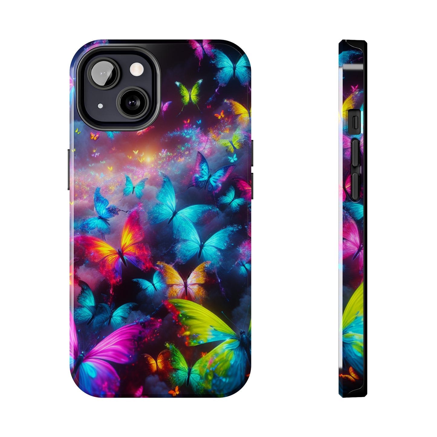 "Neon Flutterings" NEON Butterflies Tough Phone Case Iphone 7 8 9 10 11 12 13 14 SE X XR XS Pro Max Mini Plus