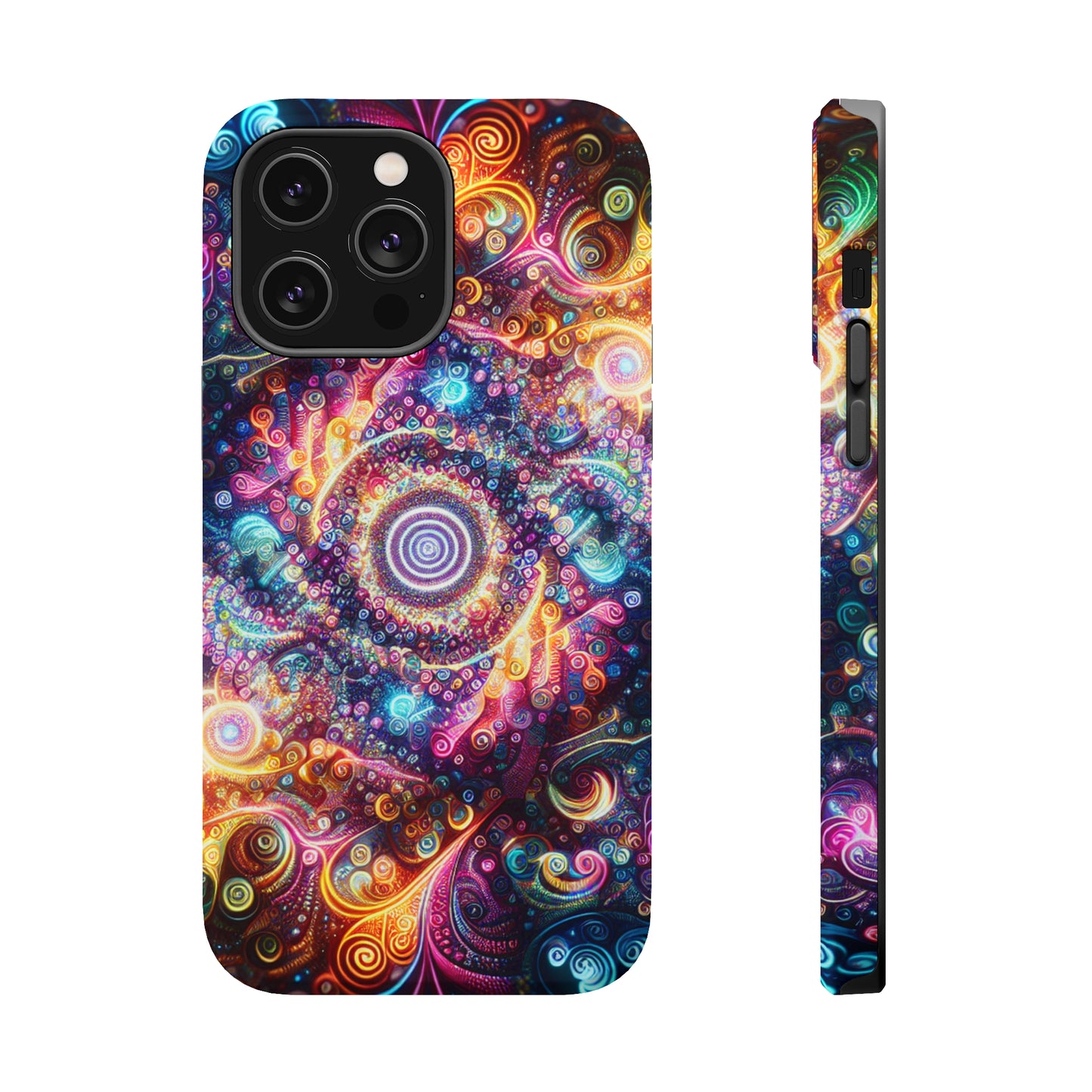 Cosmic Chromatic Mirage. Neon Trippy Infinity Patterns Premium Art Magsafe Magnet Tough IPhone 13 14 15 Pro Plus Max and Mini in Matte and Glossy Phone cases