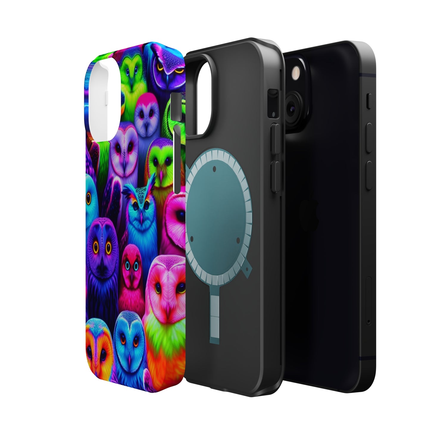 Vivid Nocturnal Neonatures Neon Owls Premium Art Magsafe Magnet Tough IPhone 13 14 15 Pro Plus Max and Mini in Matte and Glossy Phone cases
