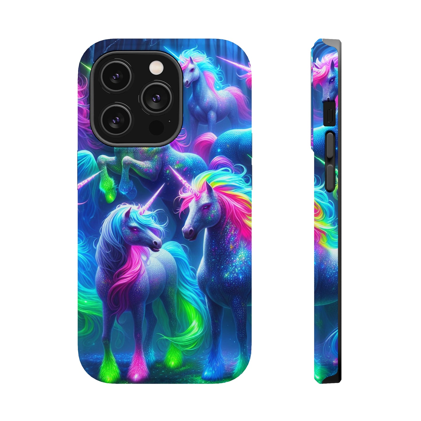 Vivid Dreamscape of Neon Unicorns Neon Unicorns Premium Art Magsafe Magnet Tough IPhone 13 14 15 Pro Plus Max and Mini in Matte and Glossy Phone cases