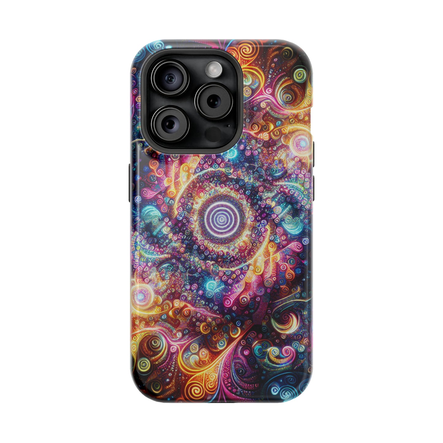 Cosmic Chromatic Mirage. Neon Trippy Infinity Patterns Premium Art Magsafe Magnet Tough IPhone 13 14 15 Pro Plus Max and Mini in Matte and Glossy Phone cases