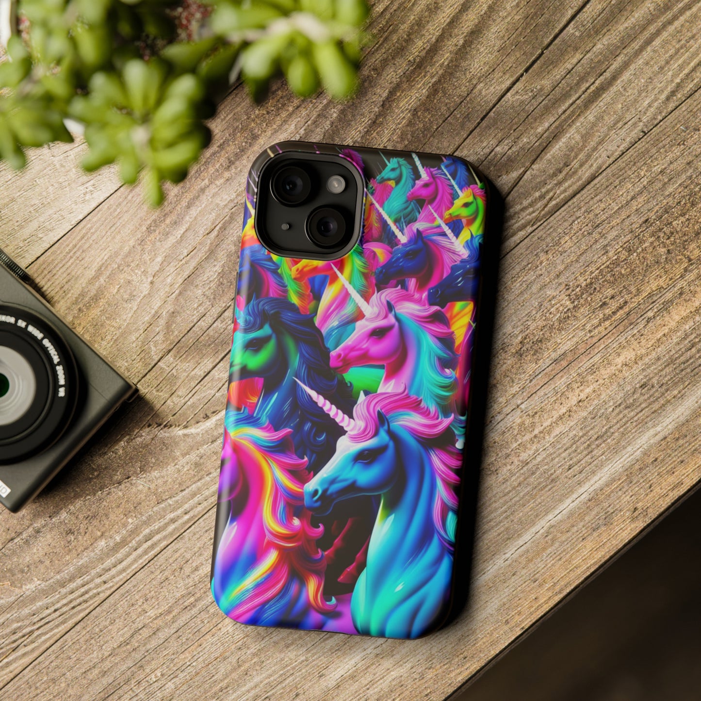 "Neon Illumination" Neon Unicorns Premium Art Magsafe Magnet Tough IPhone 13 14 15 Pro Plus Max and Mini in Matte and Glossy Phone cases