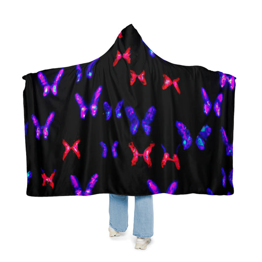 "Aurora of Neon Butterflies" - NEON Butterflies Art Hooded Snuggle Blanket