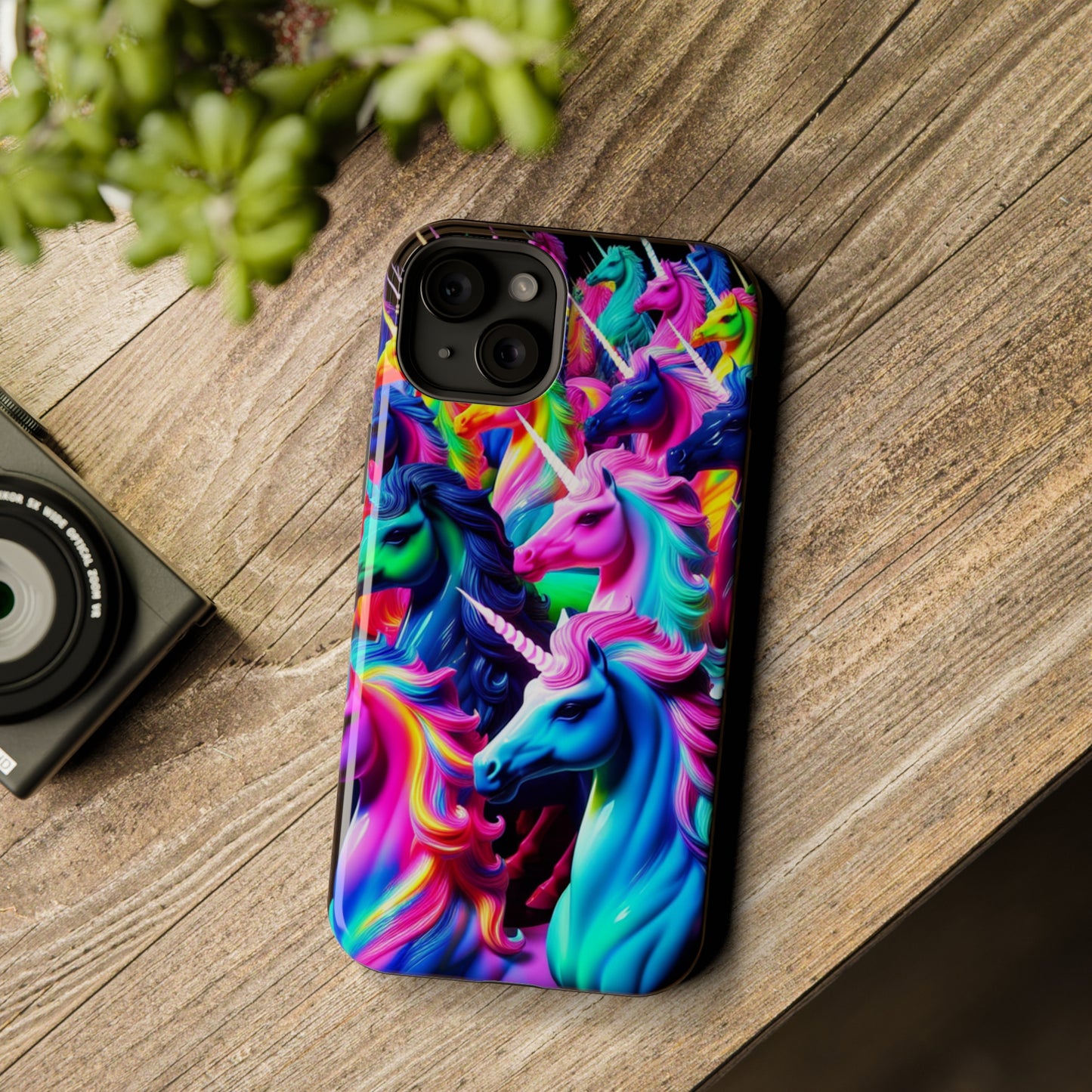 "Neon Illumination" Neon Unicorns Premium Art Magsafe Magnet Tough IPhone 13 14 15 Pro Plus Max and Mini in Matte and Glossy Phone cases