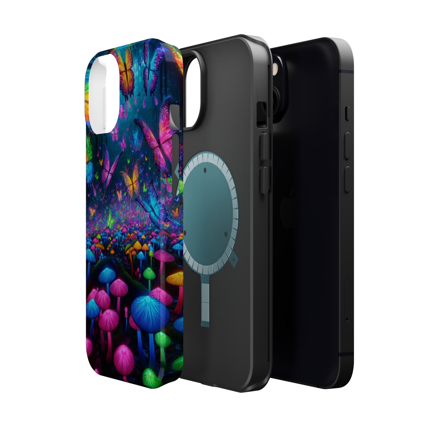Neon Fruition Neon Butterflies and Mushrooms Premium Art Magsafe Magnet Tough IPhone 13 14 15 Pro Plus Max and Mini in Matte and Glossy Phone cases