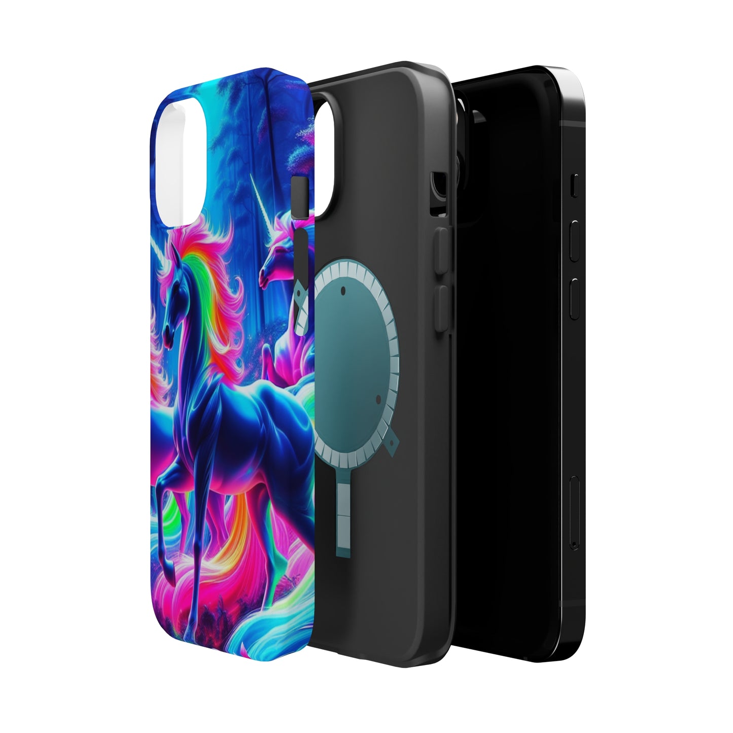 NeonNocturnals Neon Unicorns Premium Art Magsafe Magnet Tough IPhone 13 14 15 Pro Plus Max and Mini in Matte and Glossy Phone cases