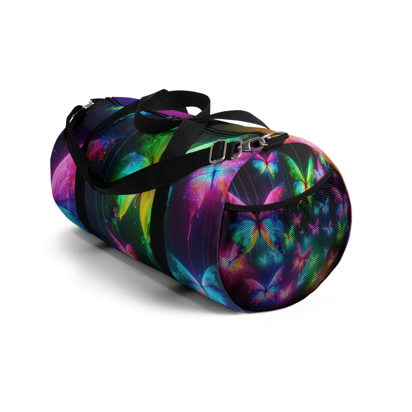 Fantasia in Neon. - Neon Butterflies Duffle Bag