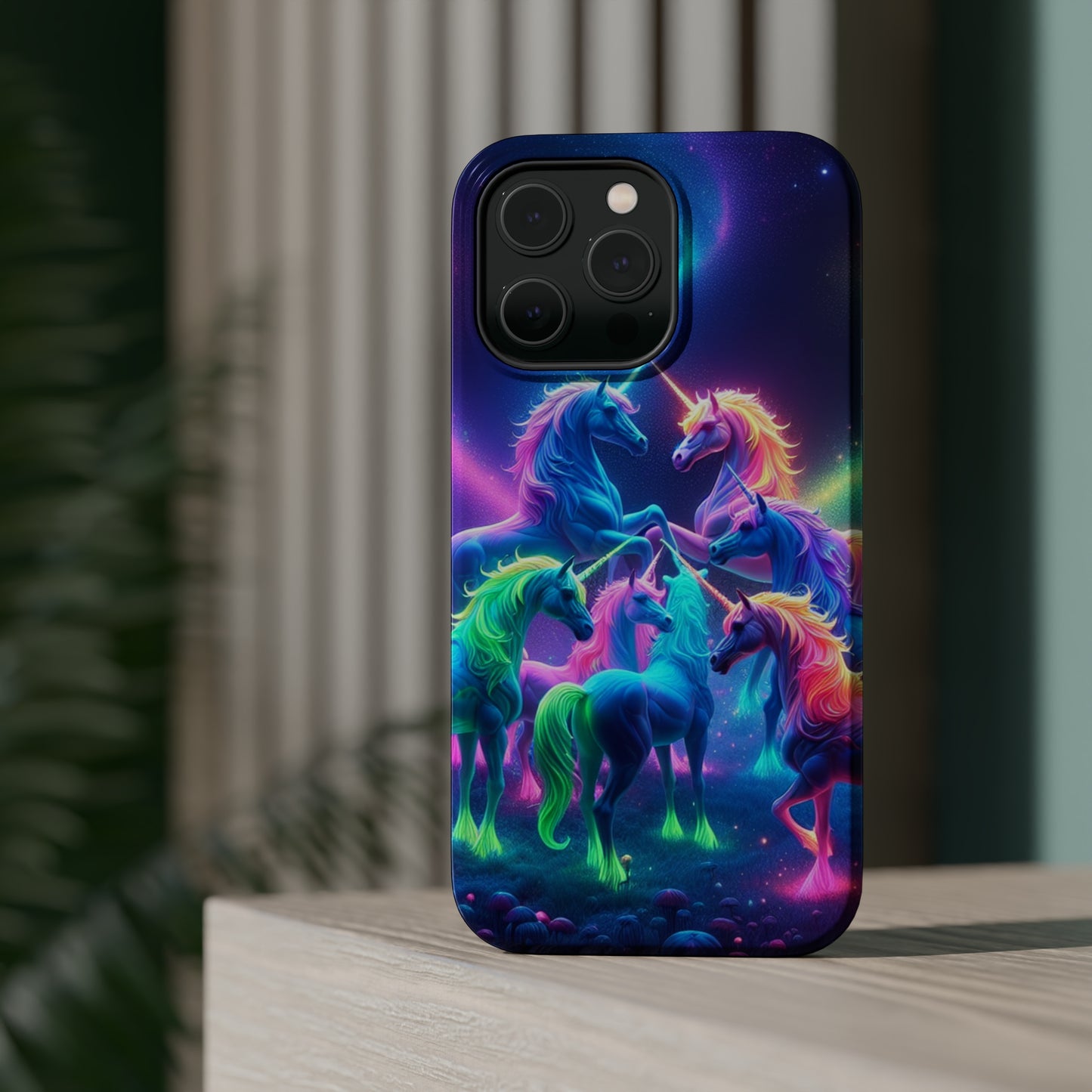 Neon Spectacle of Unicorns Neon Unicorns Premium Art Magsafe Magnet Tough IPhone 13 14 15 Pro Plus Max and Mini in Matte and Glossy Phone cases