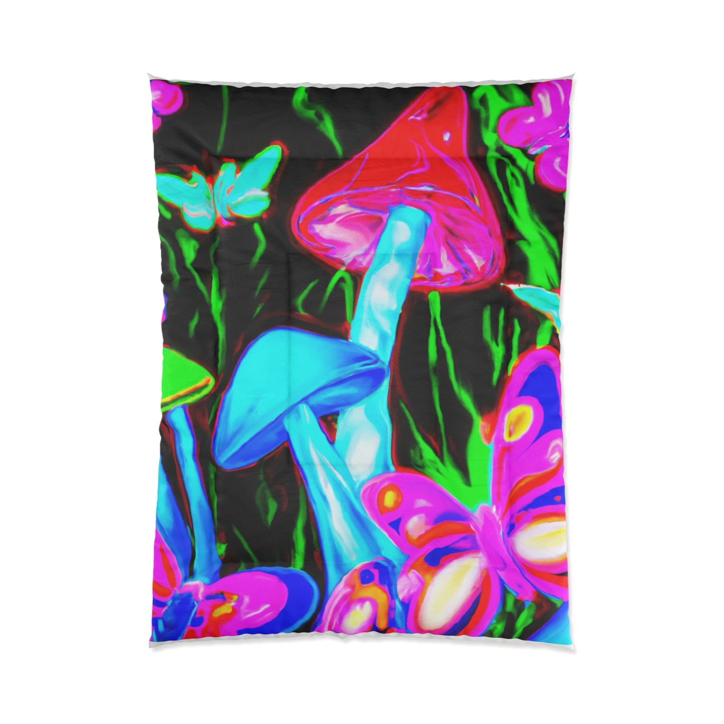 "Neon Butterflies and Mushrooms Mural" Butterflies & Mushrooms Comforter Blanket