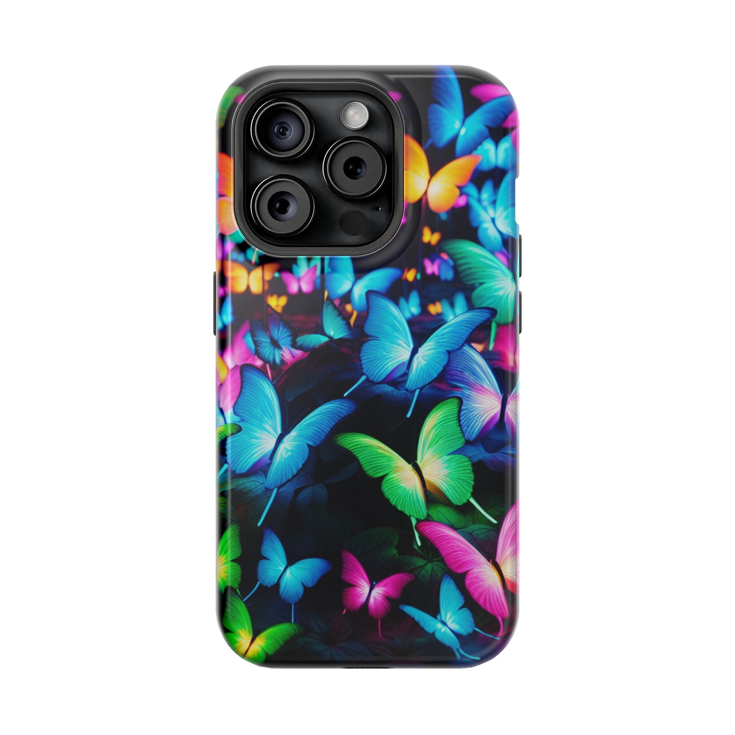 "Neon Butterfly Luridrainbow". Neon Butterflies Premium Art Magsafe Magnet Tough IPhone 13 14 15 Pro Plus Max and Mini in Matte and Glossy Phone cases