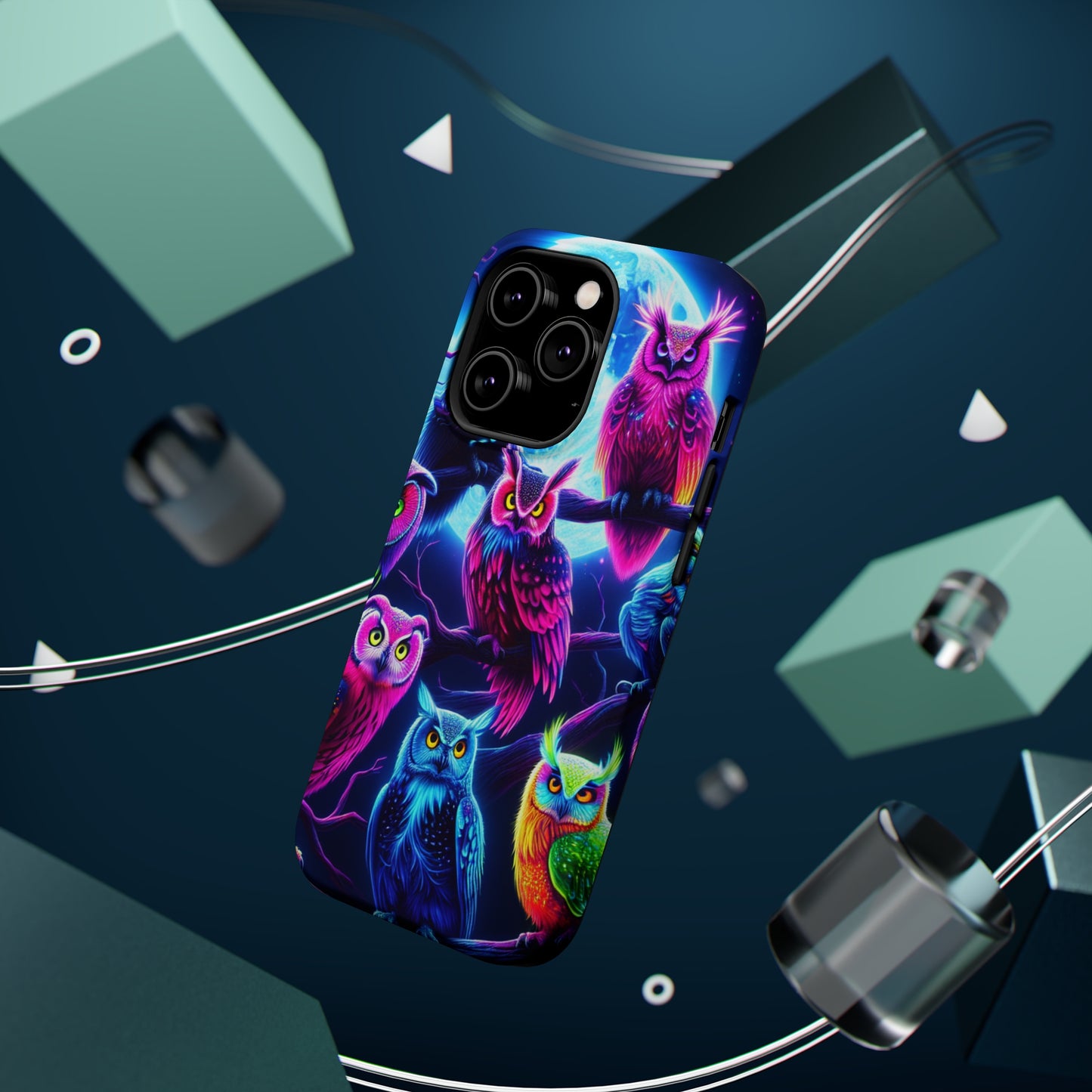 "Neon Splash of Owls" Neon Owls Premium Art Magsafe Magnet Tough IPhone 13 14 15 Pro Plus Max and Mini in Matte and Glossy Phone cases