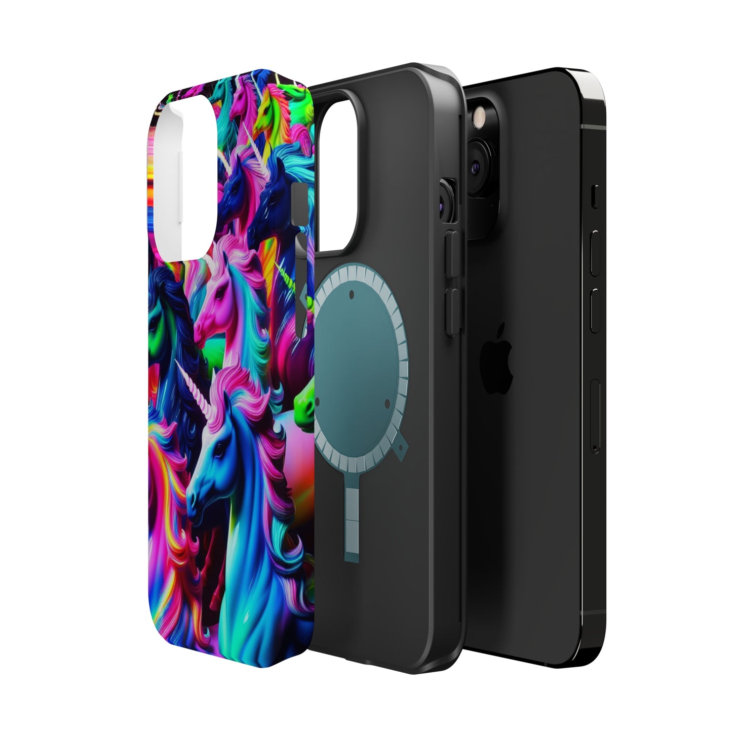 "Neon Illumination" Neon Unicorns Premium Art Magsafe Magnet Tough IPhone 13 14 15 Pro Plus Max and Mini in Matte and Glossy Phone cases