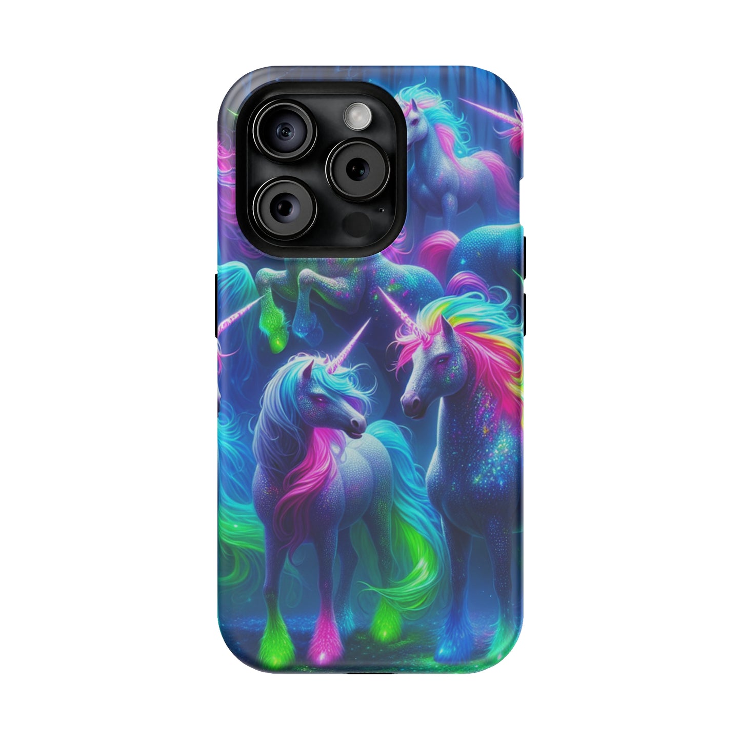 Vivid Dreamscape of Neon Unicorns Neon Unicorns Premium Art Magsafe Magnet Tough IPhone 13 14 15 Pro Plus Max and Mini in Matte and Glossy Phone cases