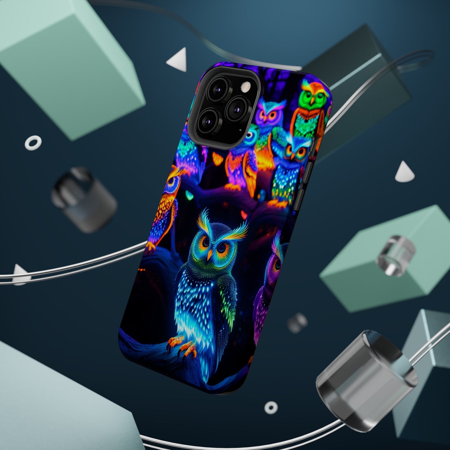 Glowing Neon Clan. Neon Owls Premium Art Magsafe Magnet Tough IPhone 13 14 15 Pro Plus Max and Mini in Matte and Glossy Phone cases