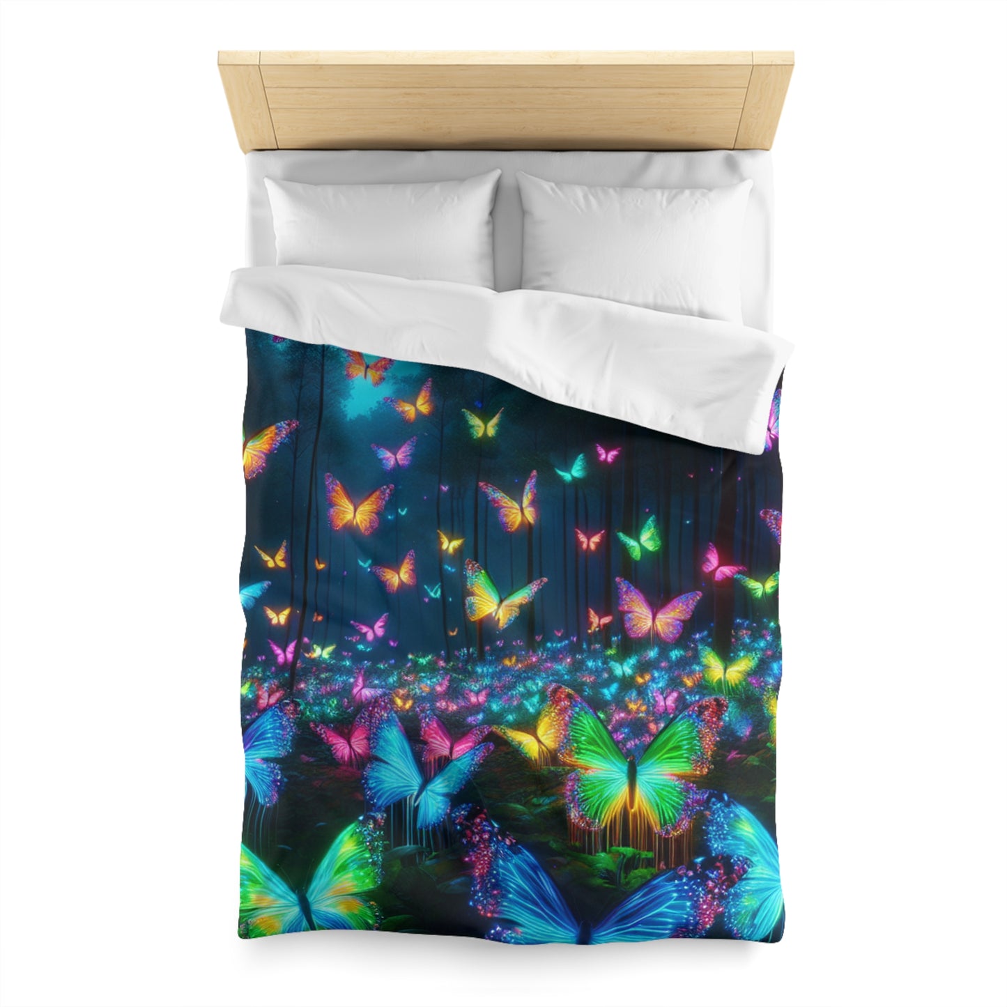 Pieter Van Derneer - NEON Butterflies Microfiber Duvet Cover
