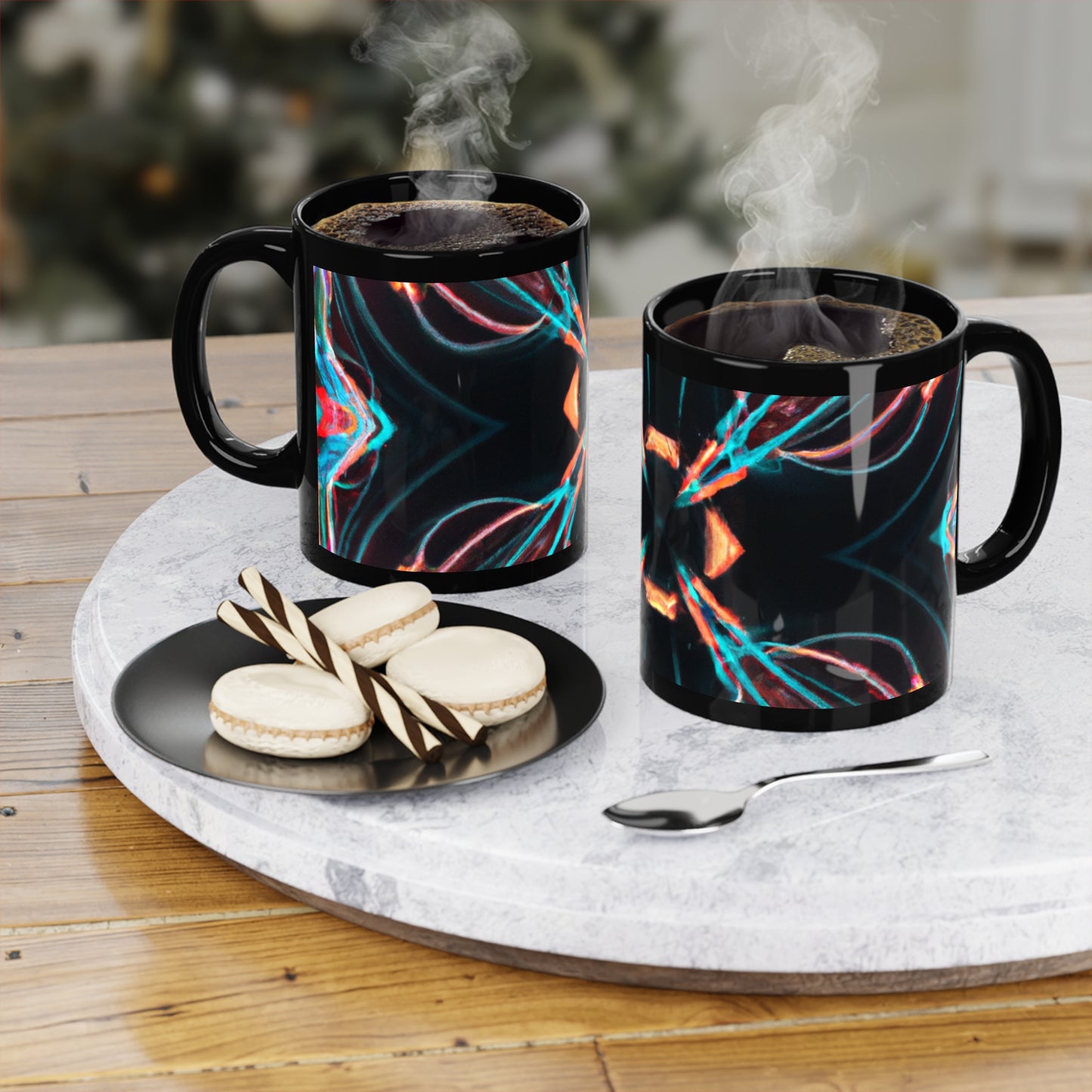Vibrant Neon Infinity Whirls. Trippy Infninty Patterns 11oz Black Mug
