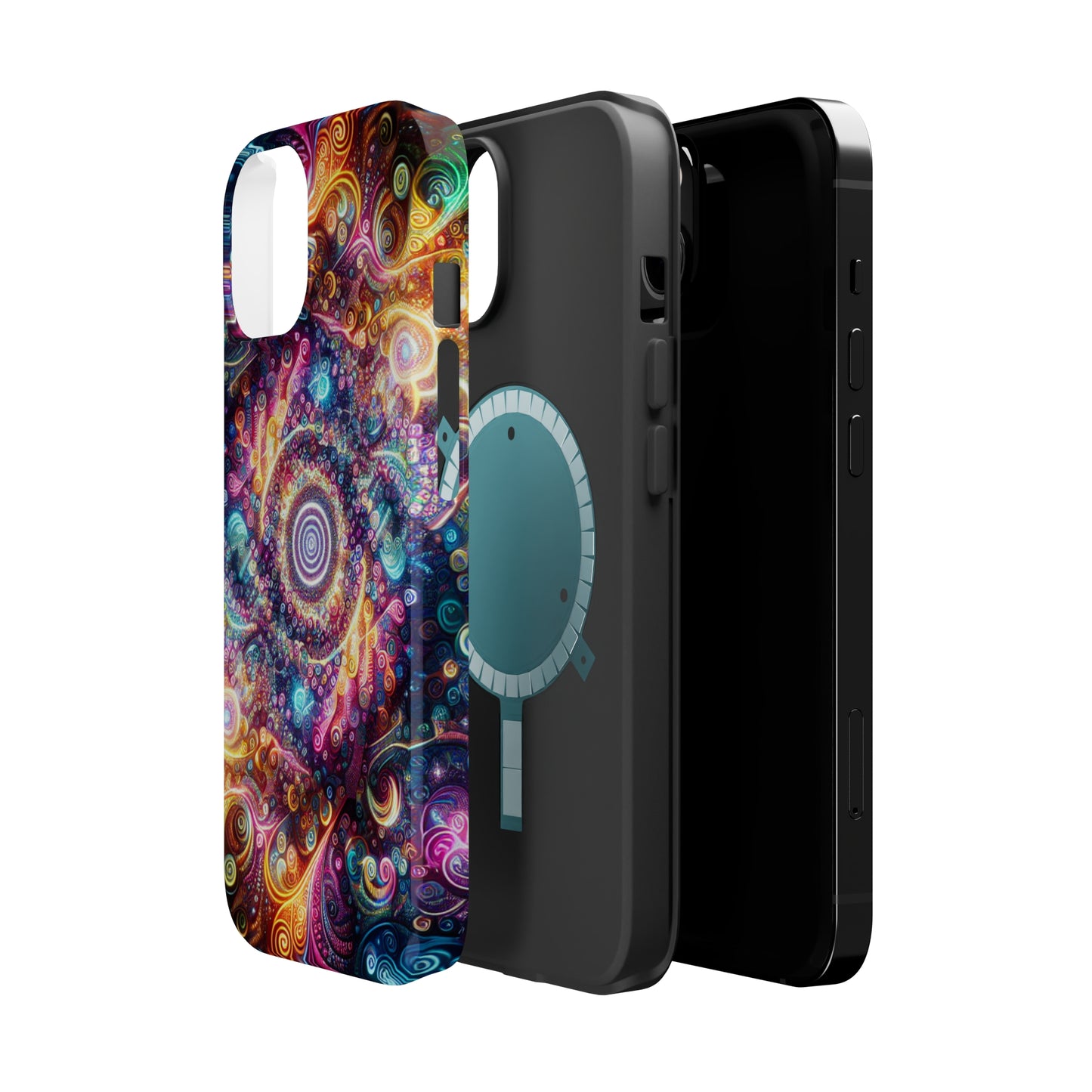 Cosmic Chromatic Mirage. Neon Trippy Infinity Patterns Premium Art Magsafe Magnet Tough IPhone 13 14 15 Pro Plus Max and Mini in Matte and Glossy Phone cases