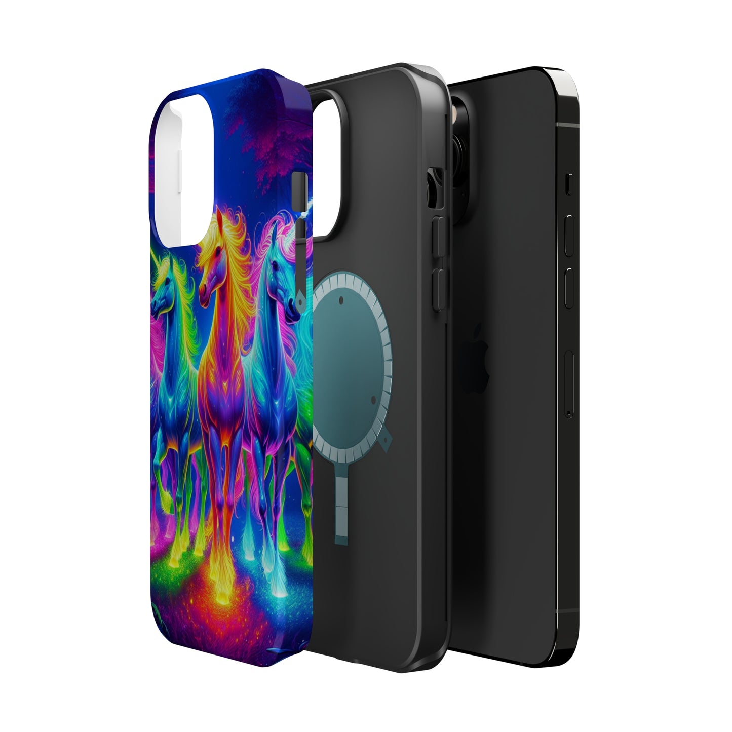 Neon Mystic Magicians Neon Unicorns Premium Art Magsafe Magnet Tough IPhone 13 14 15 Pro Plus Max and Mini in Matte and Glossy Phone cases