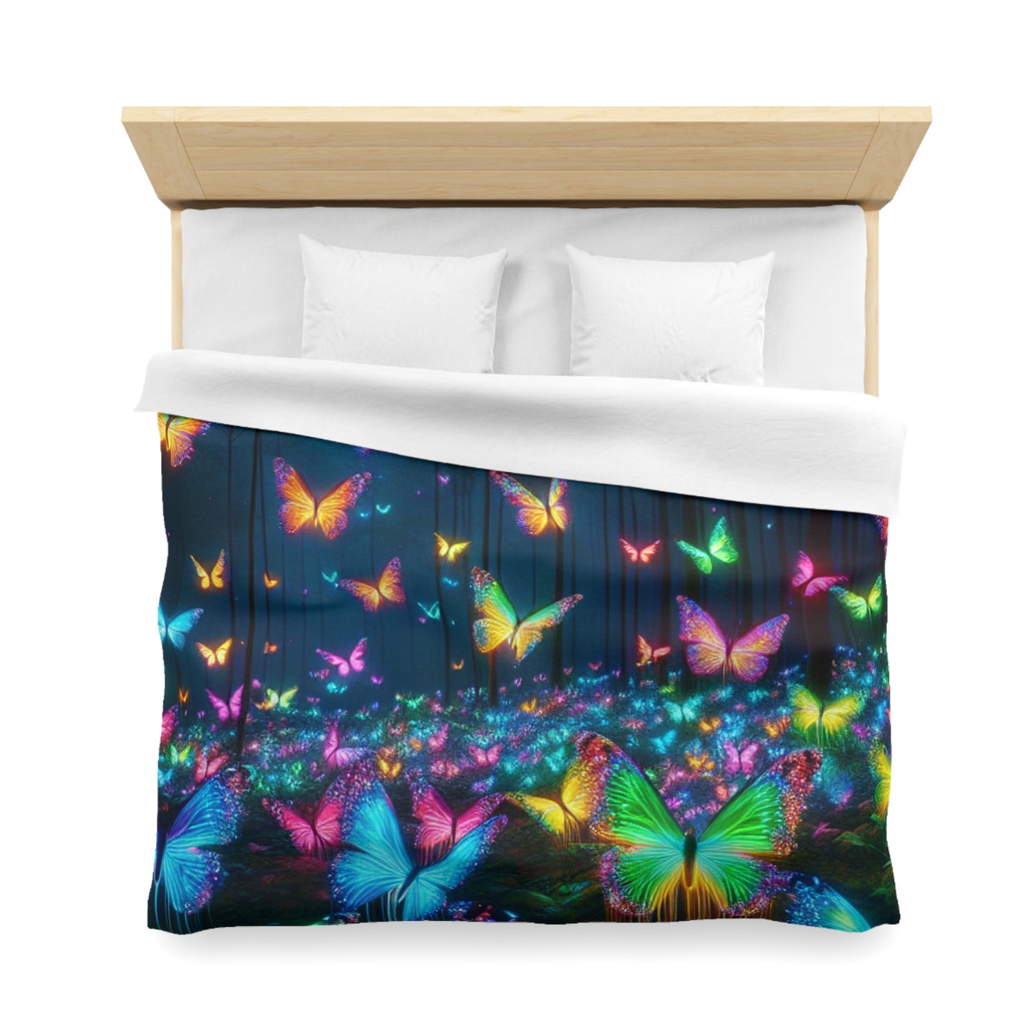 Pieter Van Derneer - NEON Butterflies Microfiber Duvet Cover