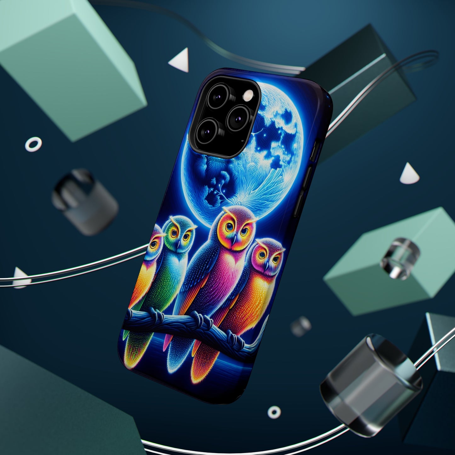 Neon Nocturnal Orbitals. Neon Owls Premium Art Magsafe Magnet Tough IPhone 13 14 15 Pro Plus Max and Mini in Matte and Glossy Phone cases