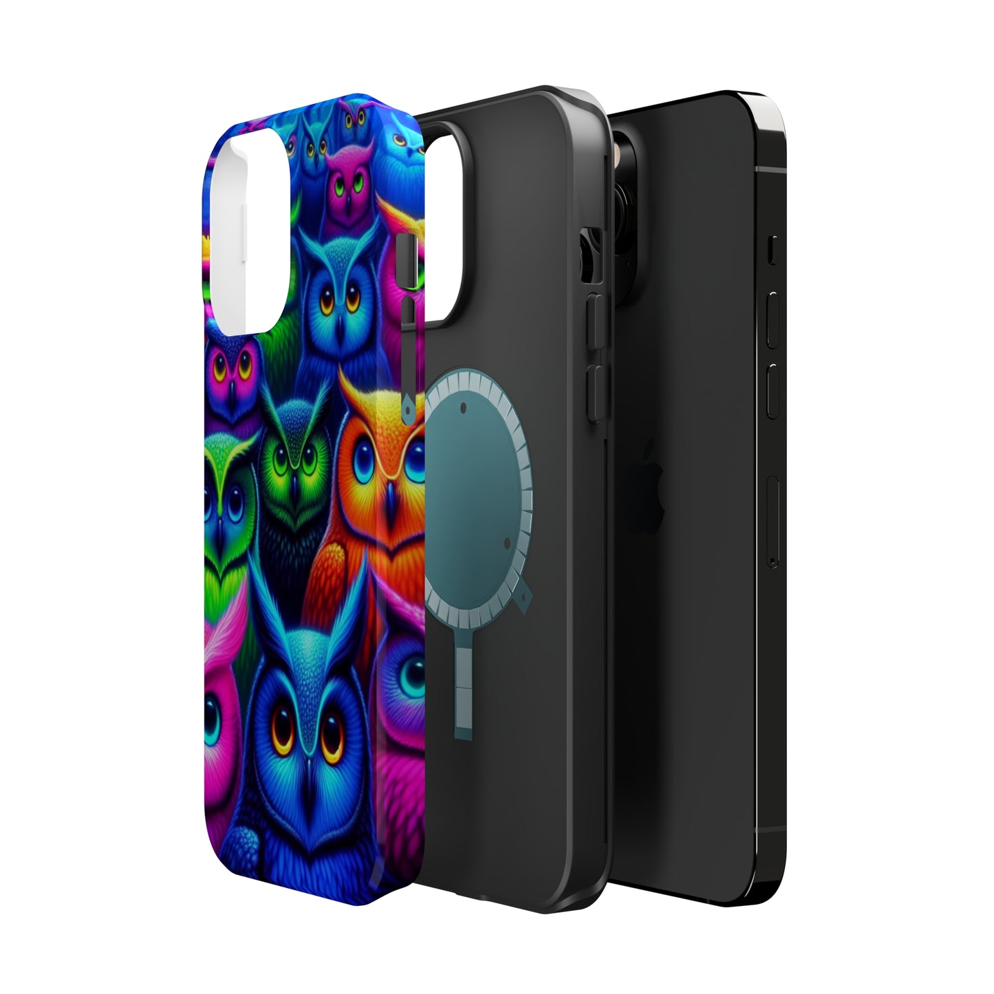 Neon Owlish Delight. Neon Owls Premium Art Magsafe Magnet Tough IPhone 13 14 15 Pro Plus Max and Mini in Matte and Glossy Phone cases